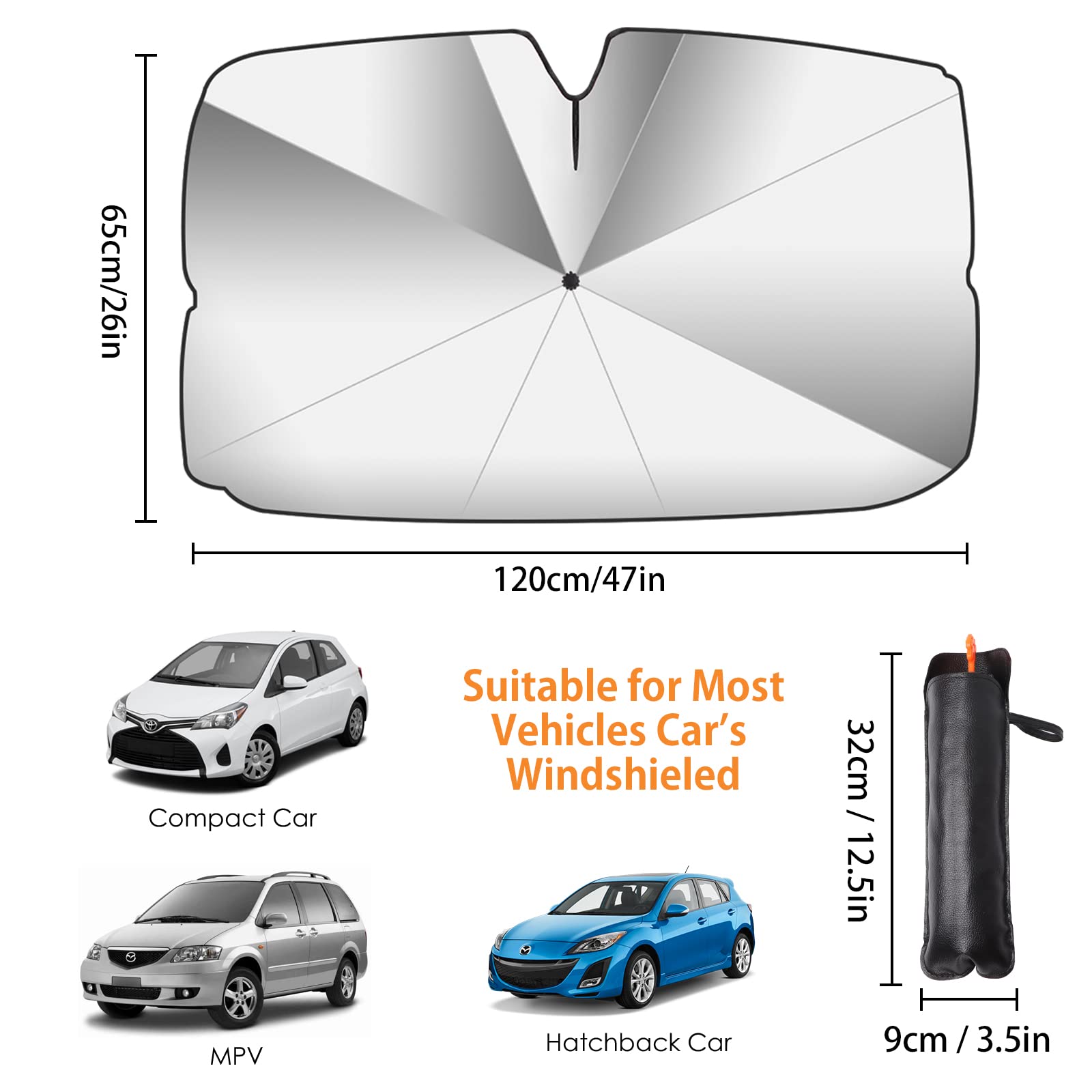 Ombrello Parasole Per Parabrezza Anteriore Per Auto 47 * 26 Pollici Rotazione a 360 ° Sggiornata Ombrello Pieghevole Copertura Parasole Protezione UV e Isolamento Termico Parasole Visiera S