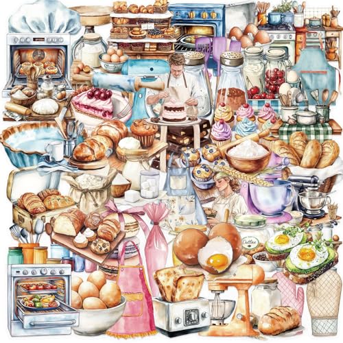 50Pcs Funny Baking Stickers,Transparent Realistic Bakery Pet Waterproof Sticker For Laptop,Stationery,Scrapbooking,Water Bottles,Phone Case,Bakery Themed Party Decorations Food Junkie(Baking)