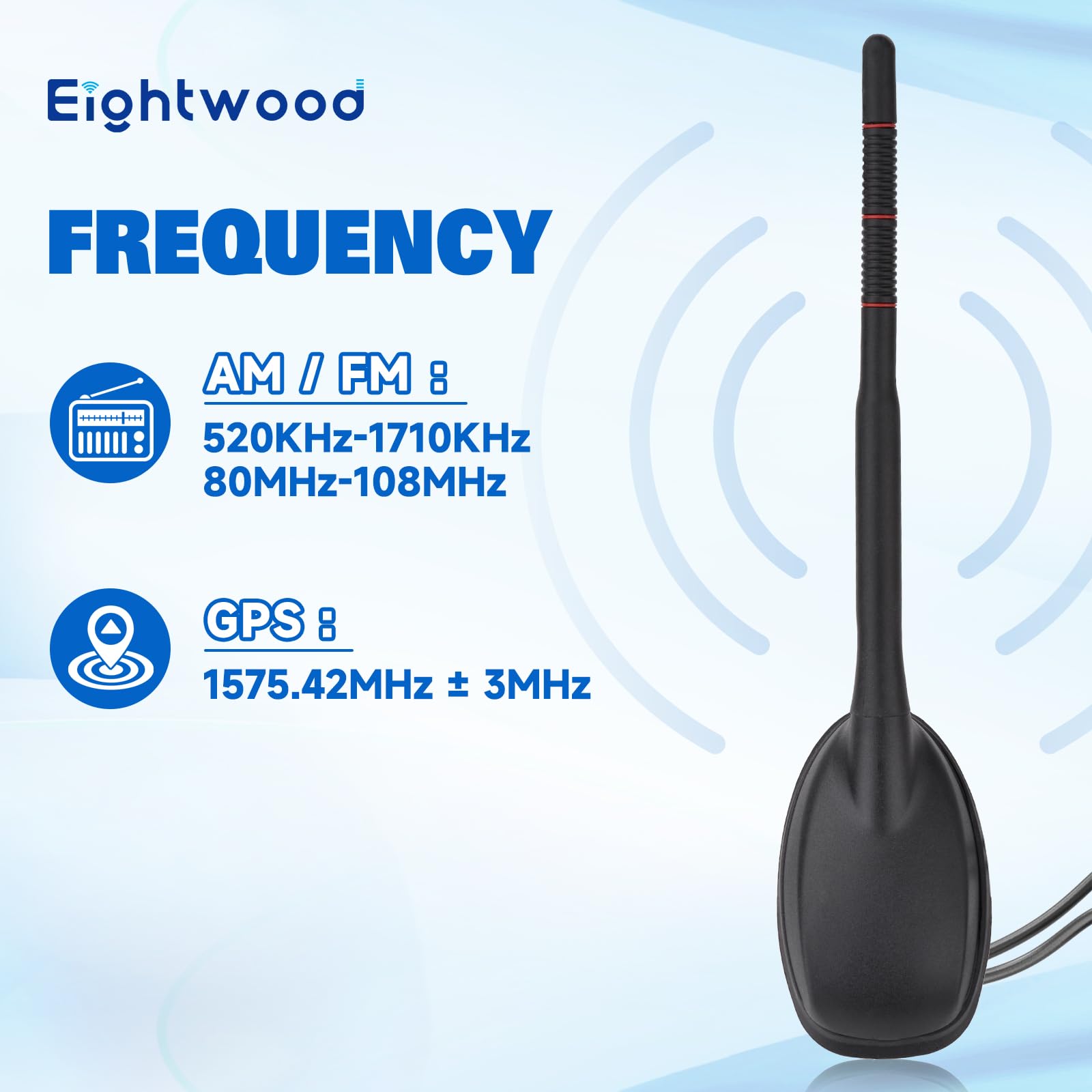 Eightwood Antenne de Toit GPS FM/AM Antenne autoradio Active avec amplificateur Câble d'extension de 5 m pour Tuner Radio numérique Pioneer Blaupunkt Pioneer Clarion Kenwood Alpine