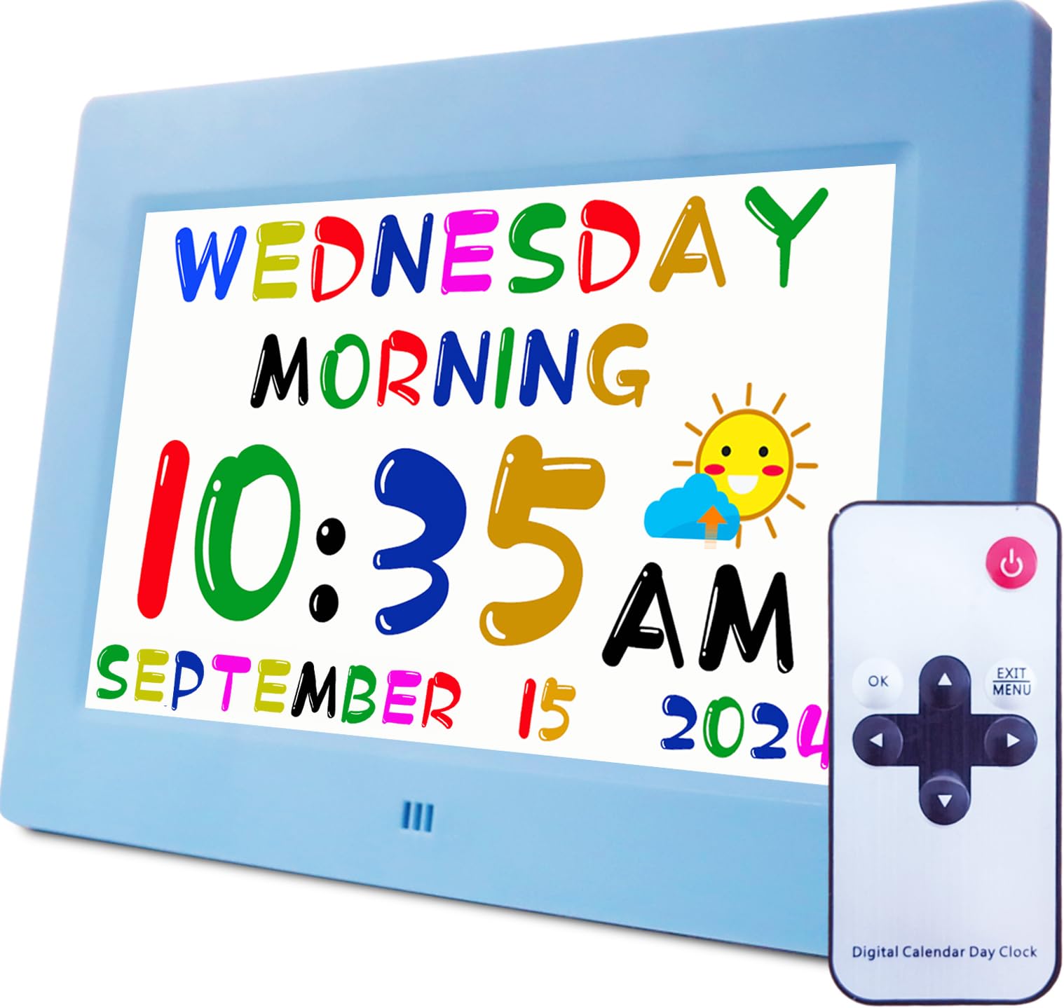 Véfaîî Digital Teaching Clock Talking Time, 24 Alarms Custom Reminders, Checklist to-Do List, Auto DST & Calendar Display, Sleep Trainer, Easy to Use for Kids Birthday Gift- Blue with Remote