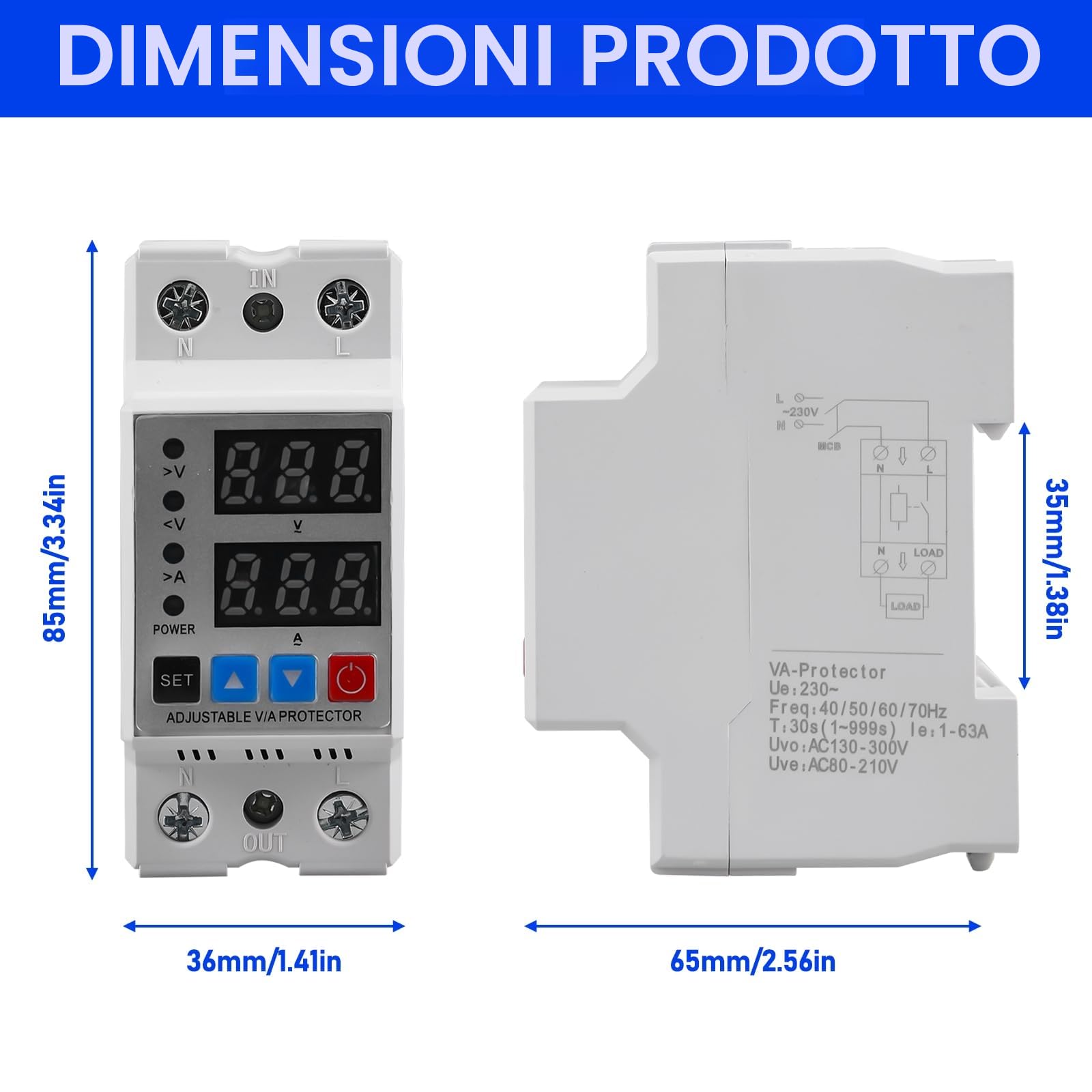 Stabilizzatore di Tensione, Protettore di Sovratensione e Sottotensione Stabilizzatore di Tensione Relè AC230V Automatico di Protezione Sovratensione 2P63A Protezione Sovracorrente