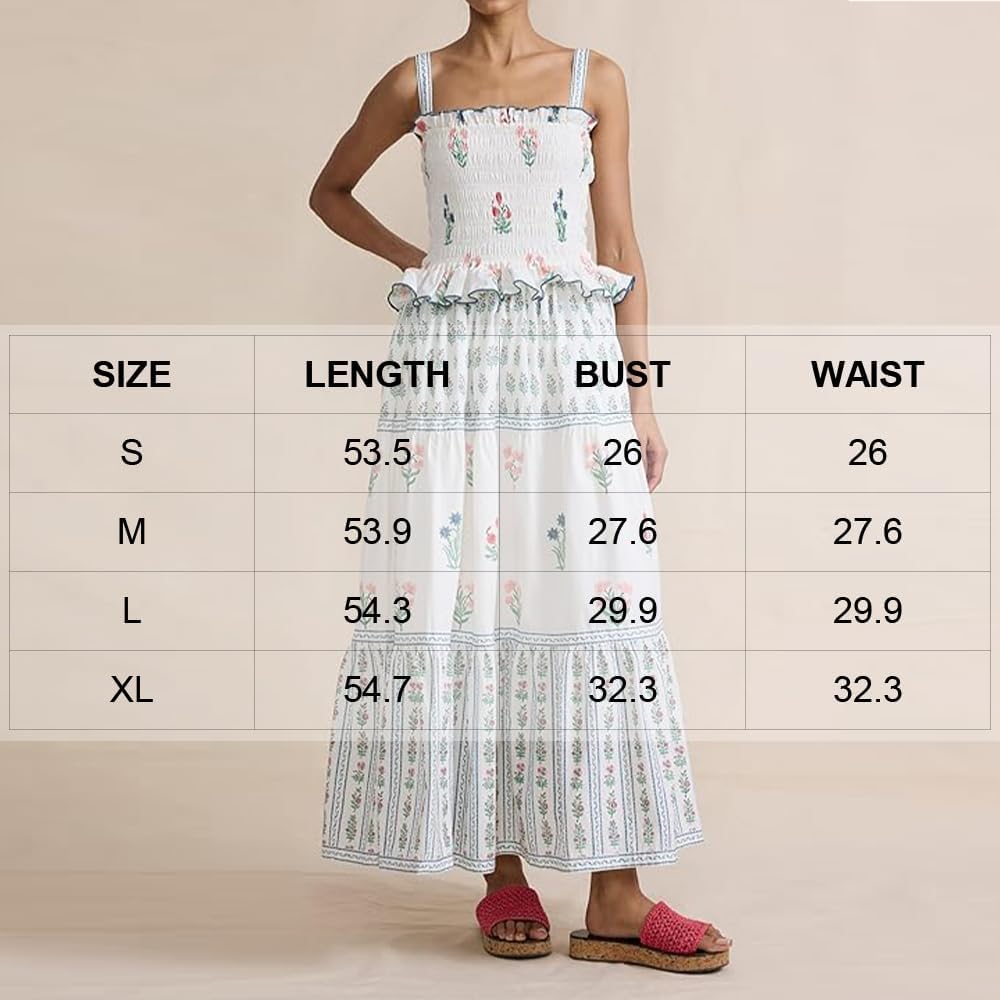 Women Floral Maxi Dress Sleeveless Smocked Ruffle Flowy Boho Sundress with Pockets Summer Vacation - Image 7