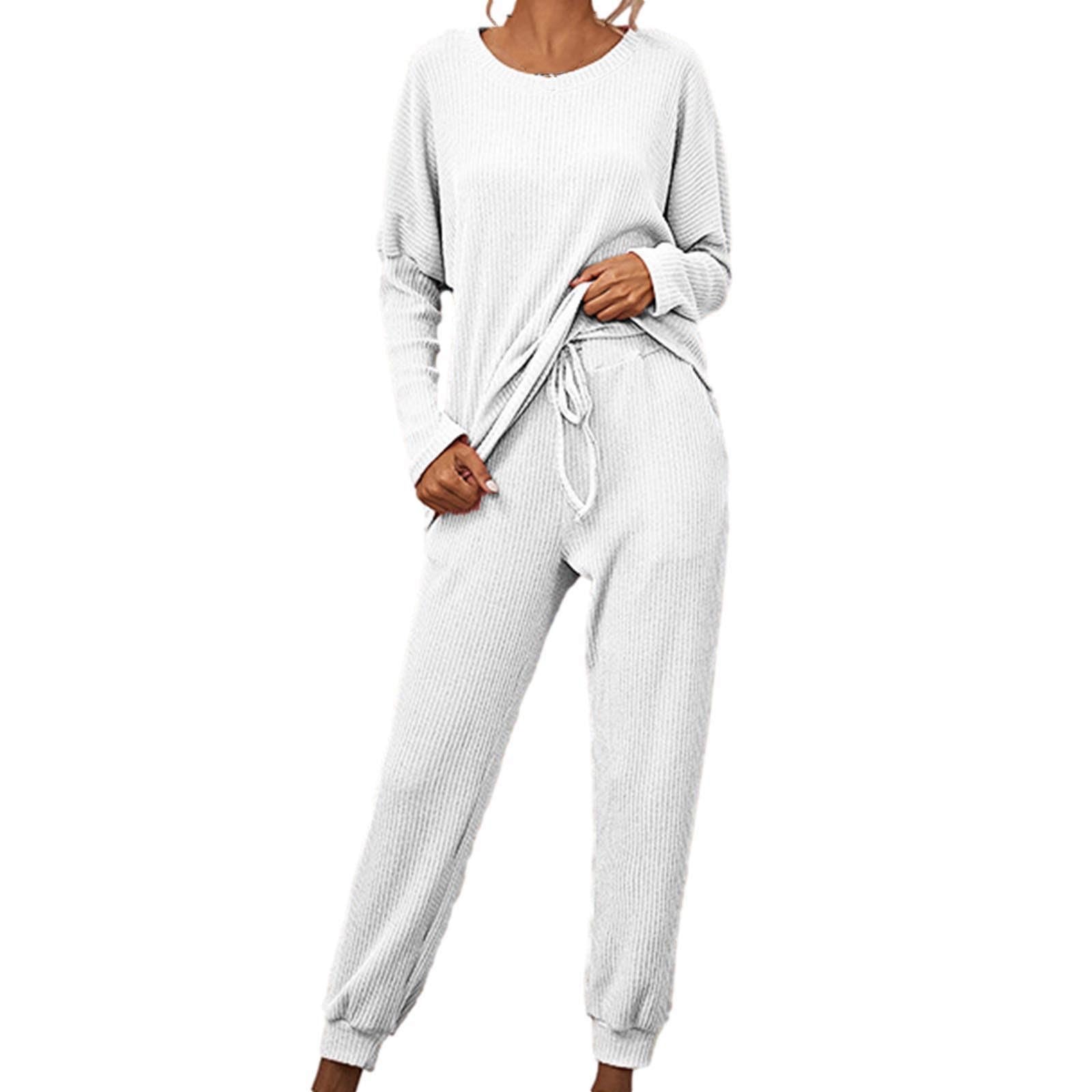 Pyjama Femme 2 Pièces - Haut Et Pantalon En Tricot Doux - Ensemble Nuit Chic Et Ample - Pour Maison, Détente, Loisirs