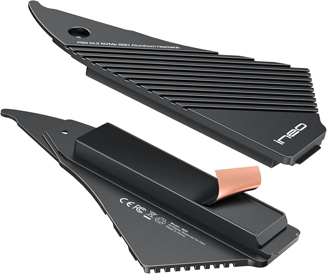 ineo M.2 NVME SSD Heatsink, Internal PCIe M.2 NVMe 4.0 Gen4 Gaming SSD, Magnesium Aluminum Alloy Designed with Large Heat Dissipation, Thermal Pads Included [M25]