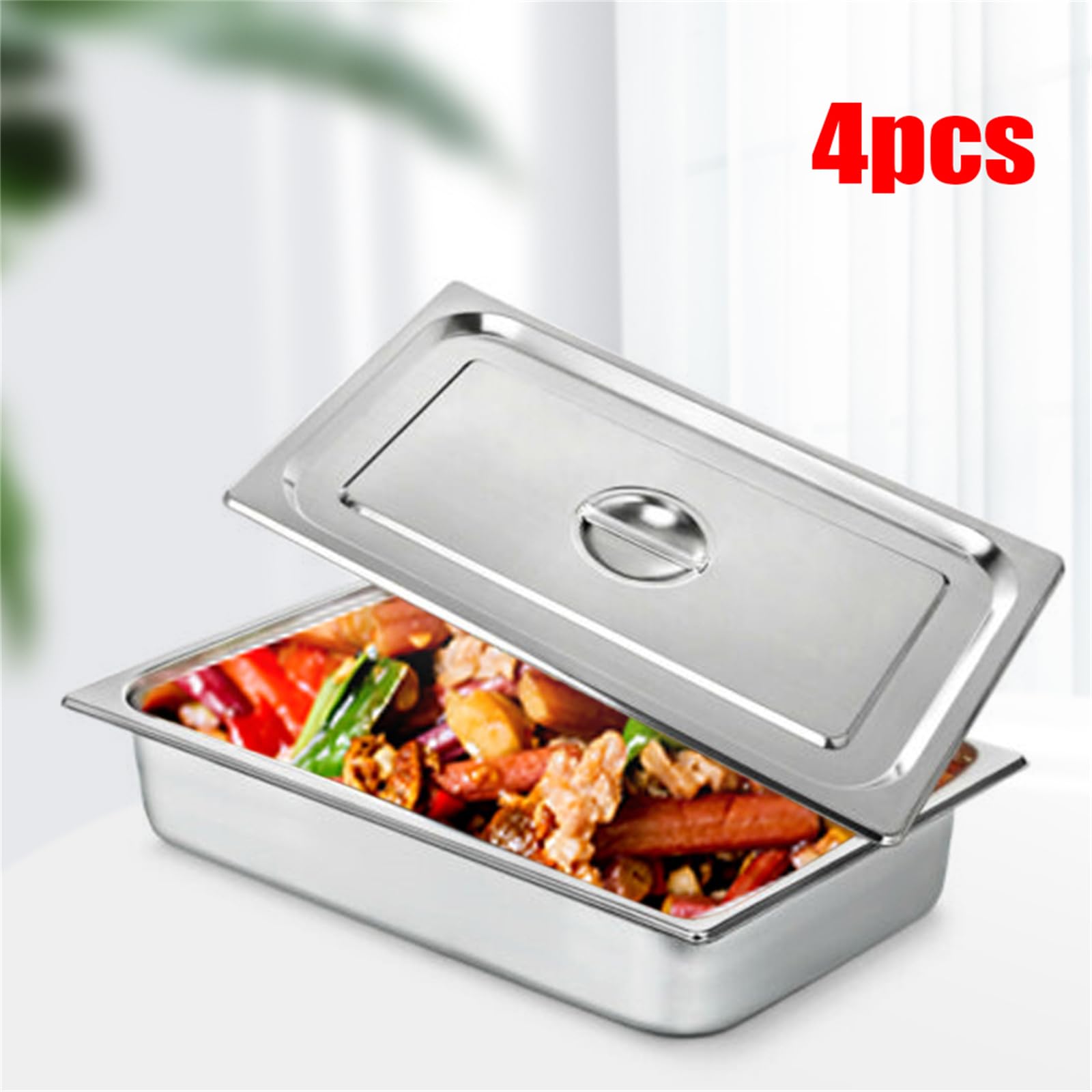 Chafing Dish - Calentadores de alimentos (4 unidades, acero inoxidable, apilables, con tapa de acero inoxidable, placa para calentar alimentos, para buffet chafing dish, vaporera de 20 x 12 x