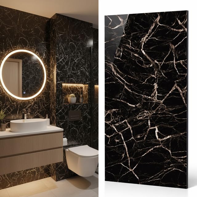 WallDec Marble Effect Wall Panels 120 x 60 cm(47.2 x 23.6 Inches), PVC Marble Look Wall Cladding, Waterproof Panels for Kitchen Splashbacks, Bathroom Walls & Interior Decoration, Easy DIY Installation