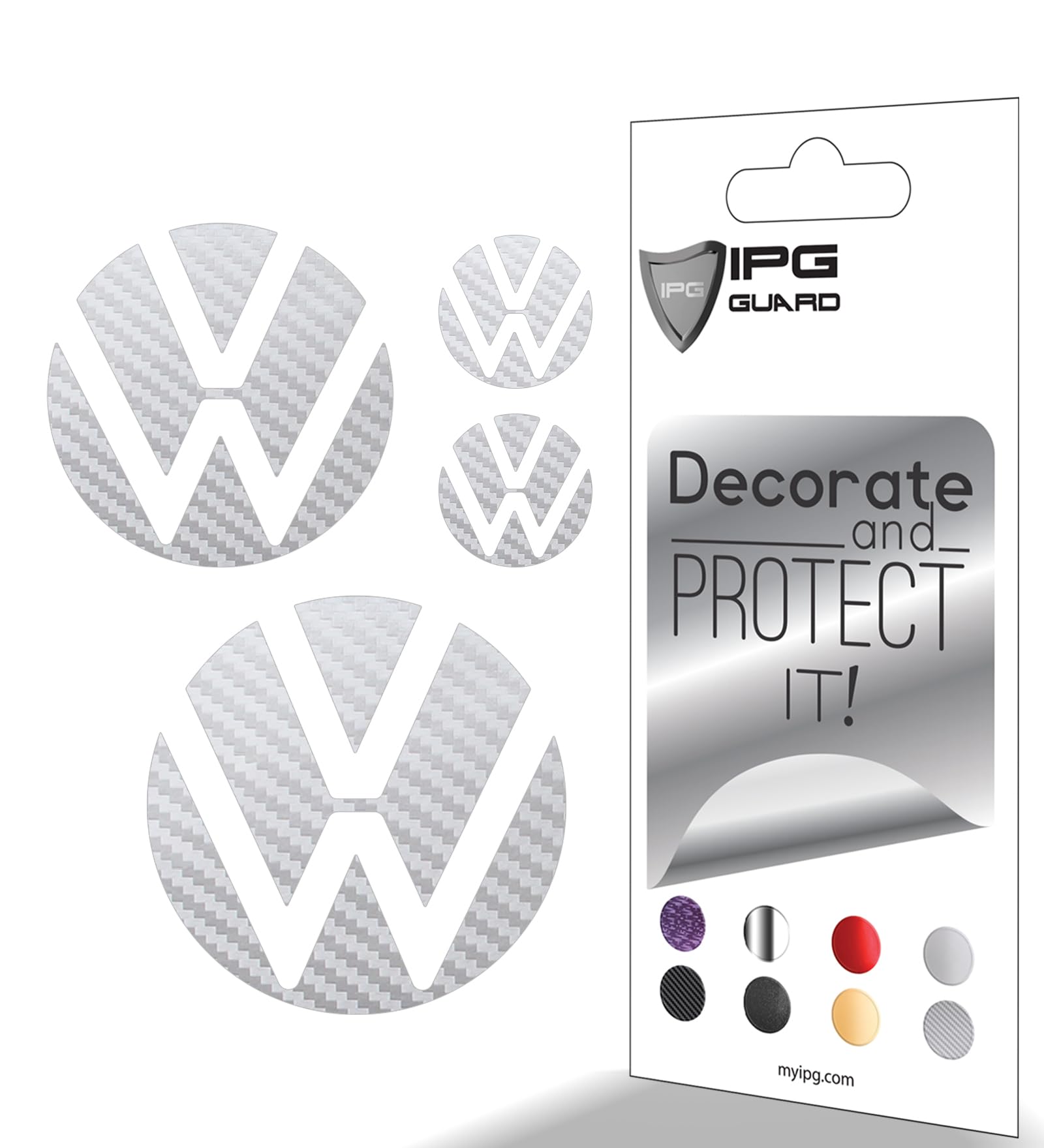 IPG Decal Made for VW 2021 Passat Polo Tiguan Golf Rear/Front Emblem Logo Decals Stickers Set (4 Units) (Silver Carbon Fiber)