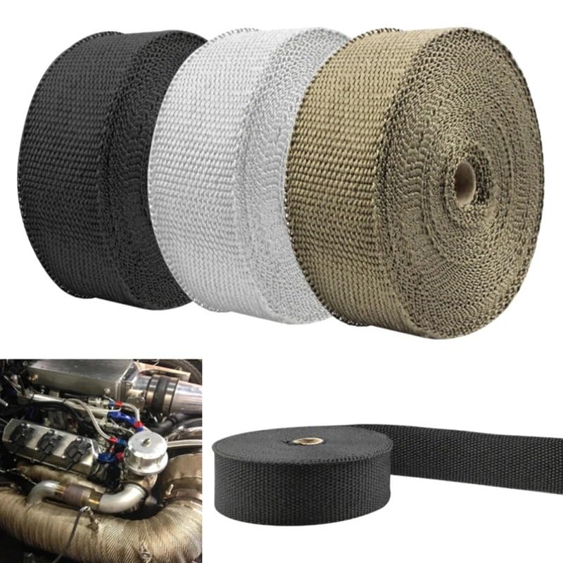 Scudo Termico Nastro termico di scarico per moto Testata Avvolgente Cravatte resistenti Fibra cotone isolante(Brown)
