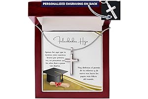 Collar para Graduación Plateado con Cruz Grabable para Hijos