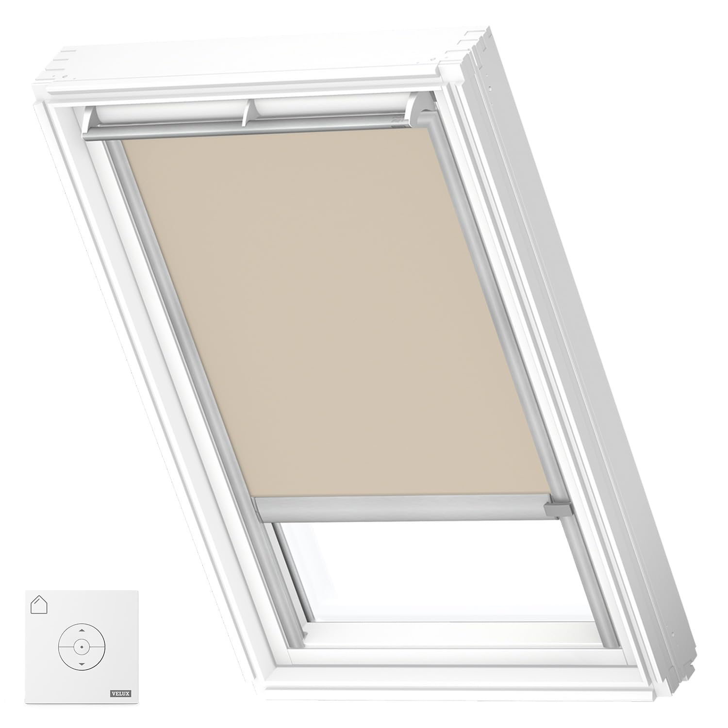 VELUX Original Solar Powered Blackout Roller Blind (DSL), Silver Frame, CK04, Sand