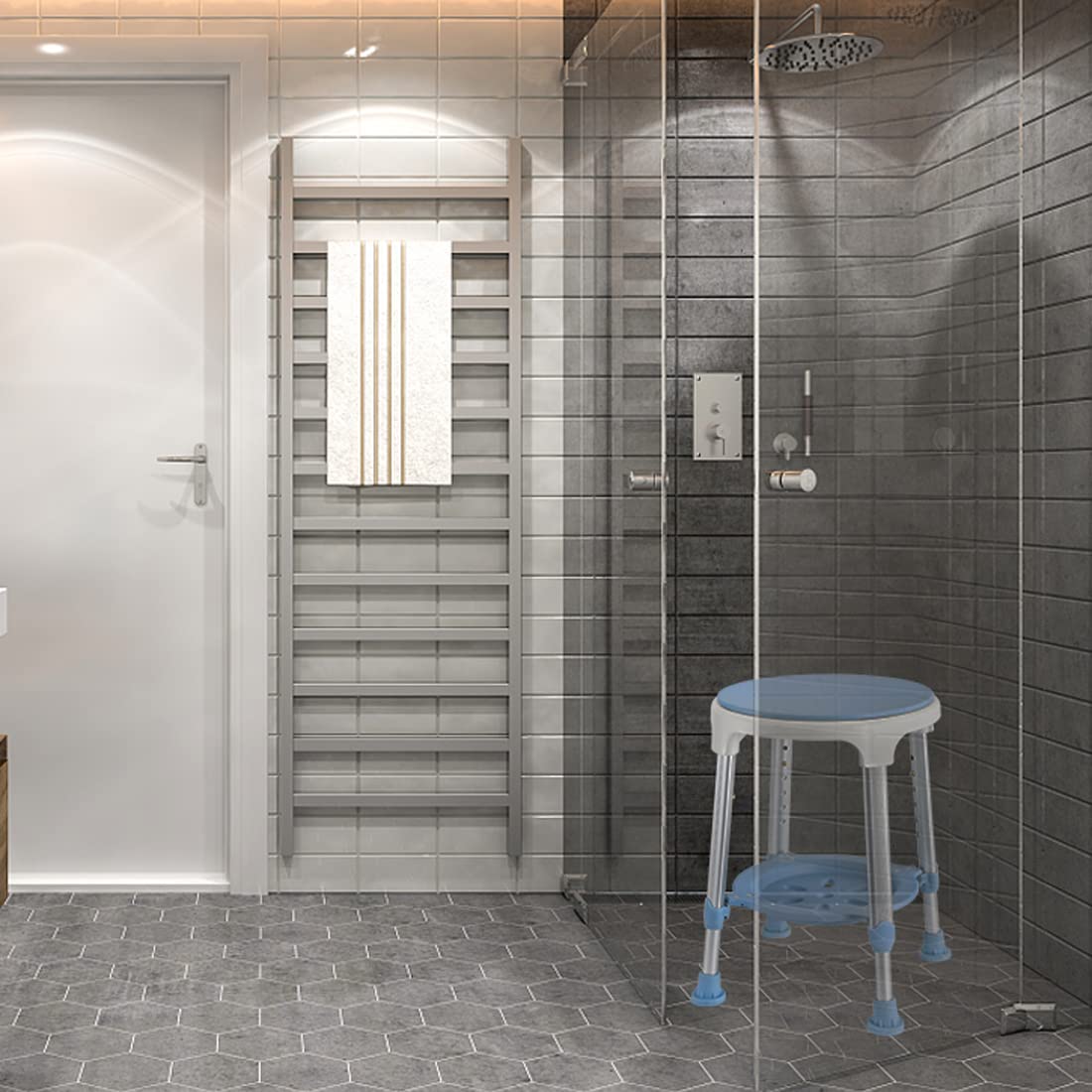 NAIZY Sgabello da doccia girevole a 360° 42-54 cm sedia da doccia per anziani sgabello da bagno regolabile in altezza antiscivolo con mensole sgabello da bagno aiuto doccia rimovibile