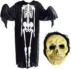 Fantasia de Esqueleto com Máscara de Caveira, Traje Completo para Halloween, Adulto E Infantil