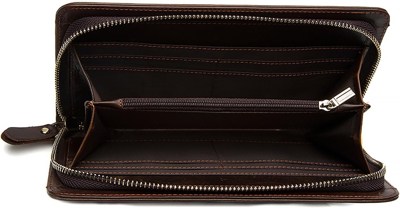 men's wallet,Men's leather wallet,Full-grain cowhide long wallet with RFID shielding, dual zipper closure, and spacious phone compartment,minimalist wallet for men