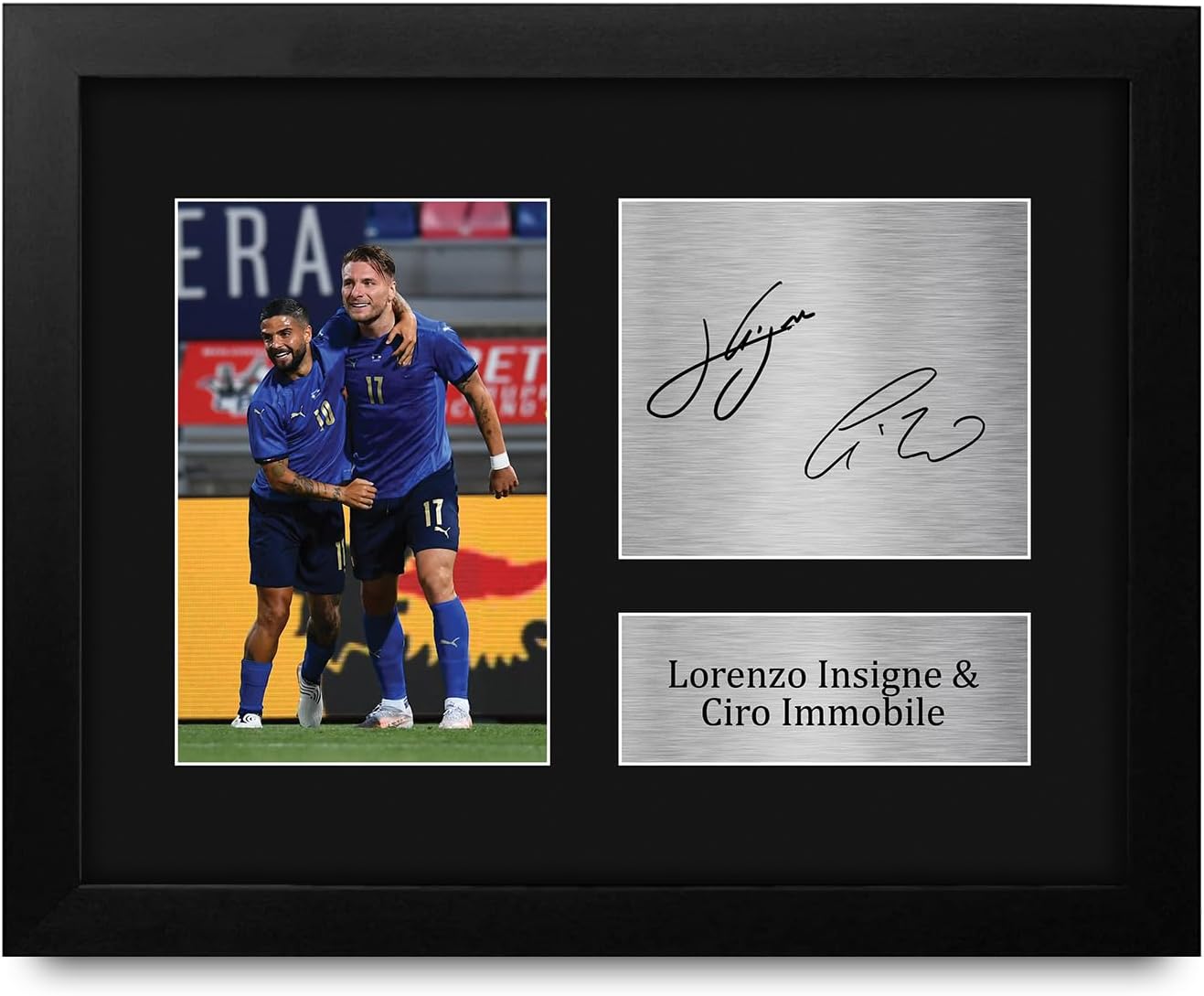 HWC Trading Lorenzo Insigne & Ciro Immobile Italy Gifts Printed Signed Autograph Picture for Soccer Fans and Supporters - US Letter Framed (ID-008042)