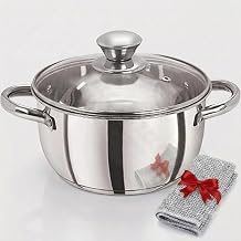 Stainless Steel with Toughen Glass Lid Handi Set/Dutch Oven Induction & Gas Stove Friendly Cook and Serve Handi Set with Toughen Glass Lids with Dishwashing Rag Free (2 Liter)