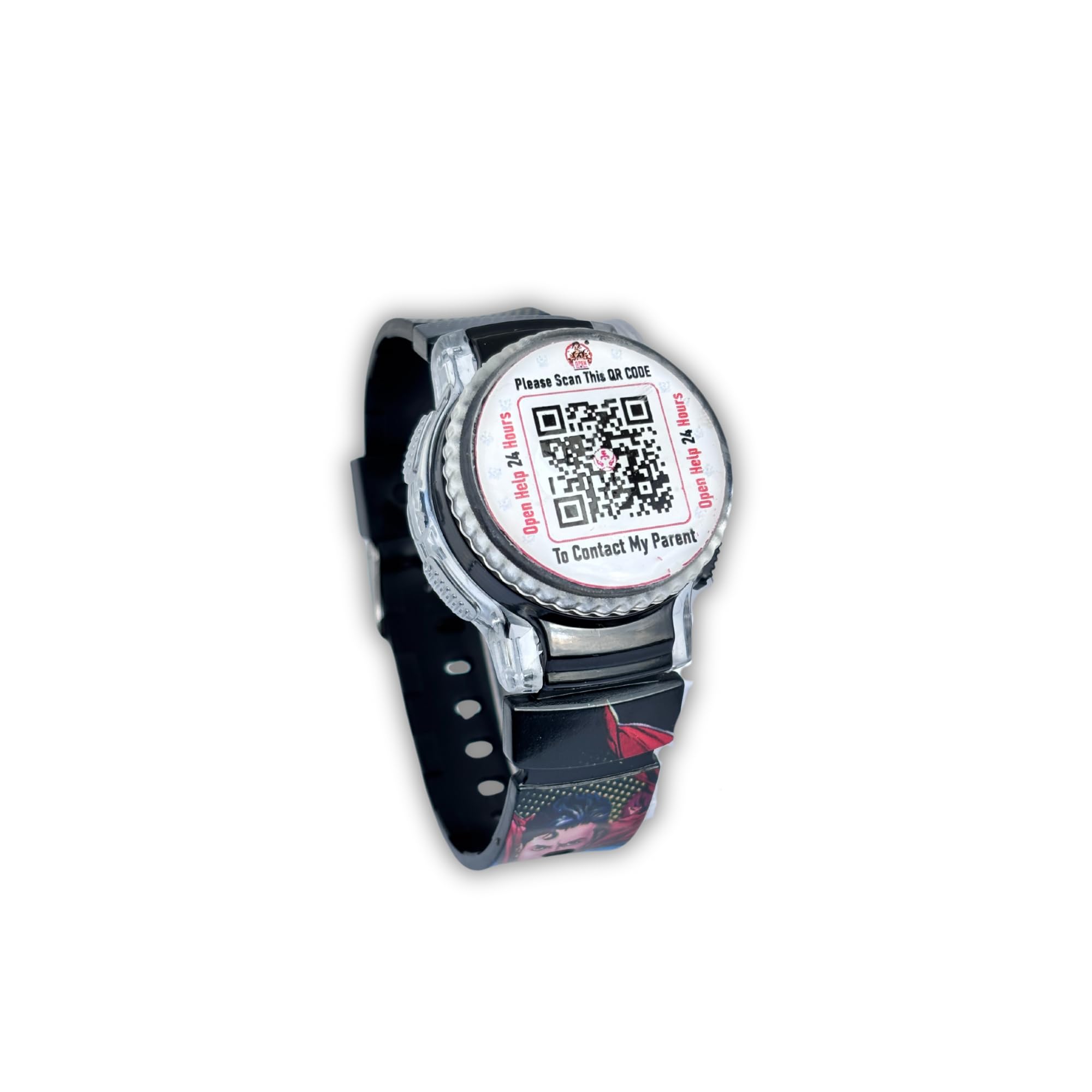 OPEN HELP 24 HOURSSmart Safety Watch | Kids Safety Watch , Allow people to inform you about your Lost Kid with his/her exact Location | QR based Technology for Lost Kid, Add multiple Contact | Get msg Alerts (Black)