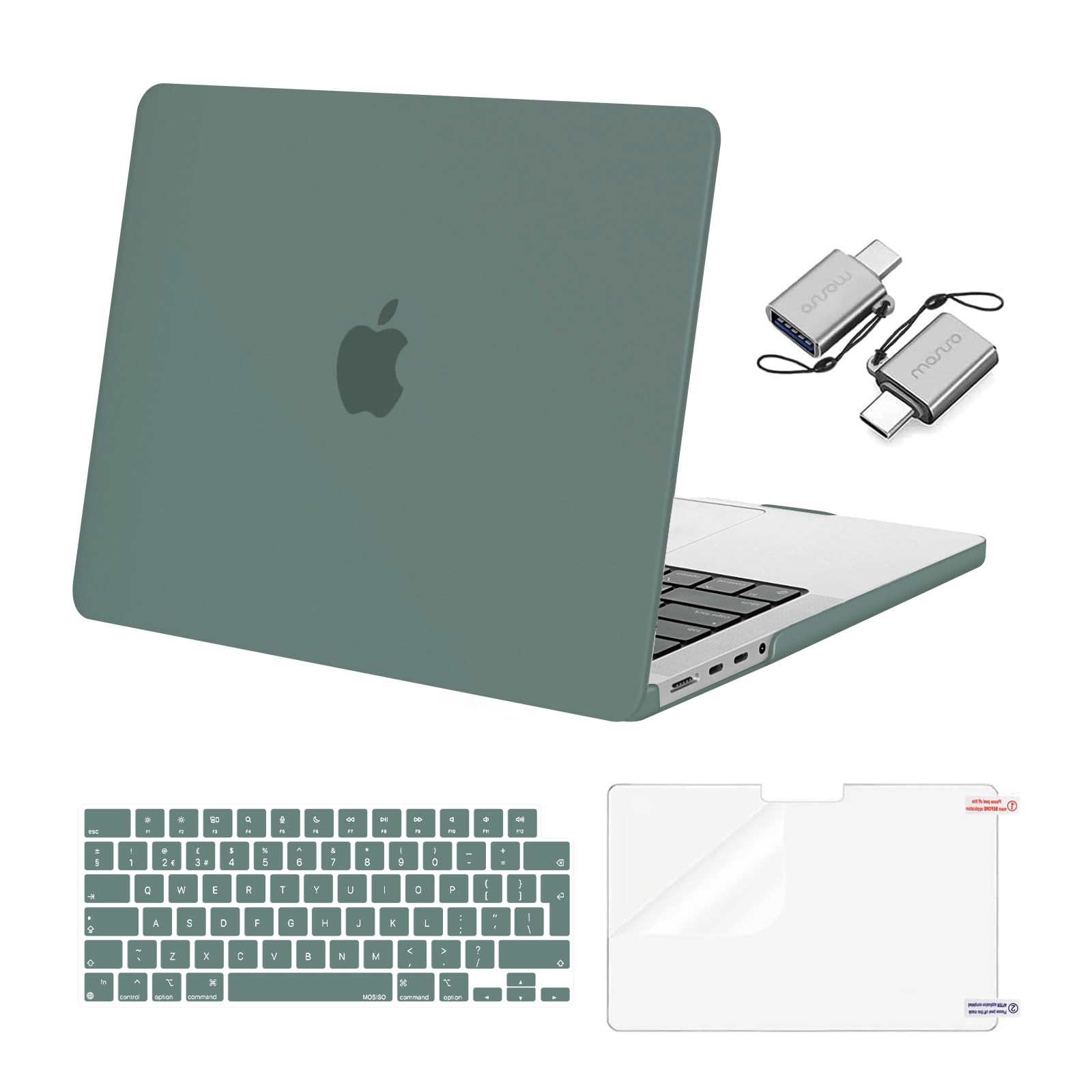 MOSISO Custodia Compatibile con MacBook Pro 14 Cover 2026 2025 2024-2021 M5 A3434 M4 A3112 A3185 A3401 M3 A2918 A2992 M2 A2779 M1 A2442, Rigida Case&Copritastiera&Pellicola&Tipo C, Verde Smeraldo