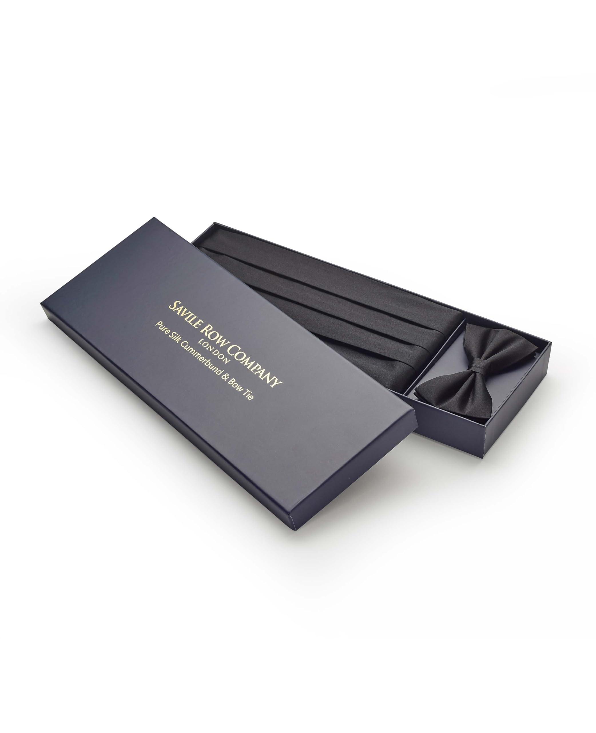 THE SAVILE ROW COMPANY LONDON Men's Black Silk Cummerbund & Ready Tied Bow Tie Gift Set