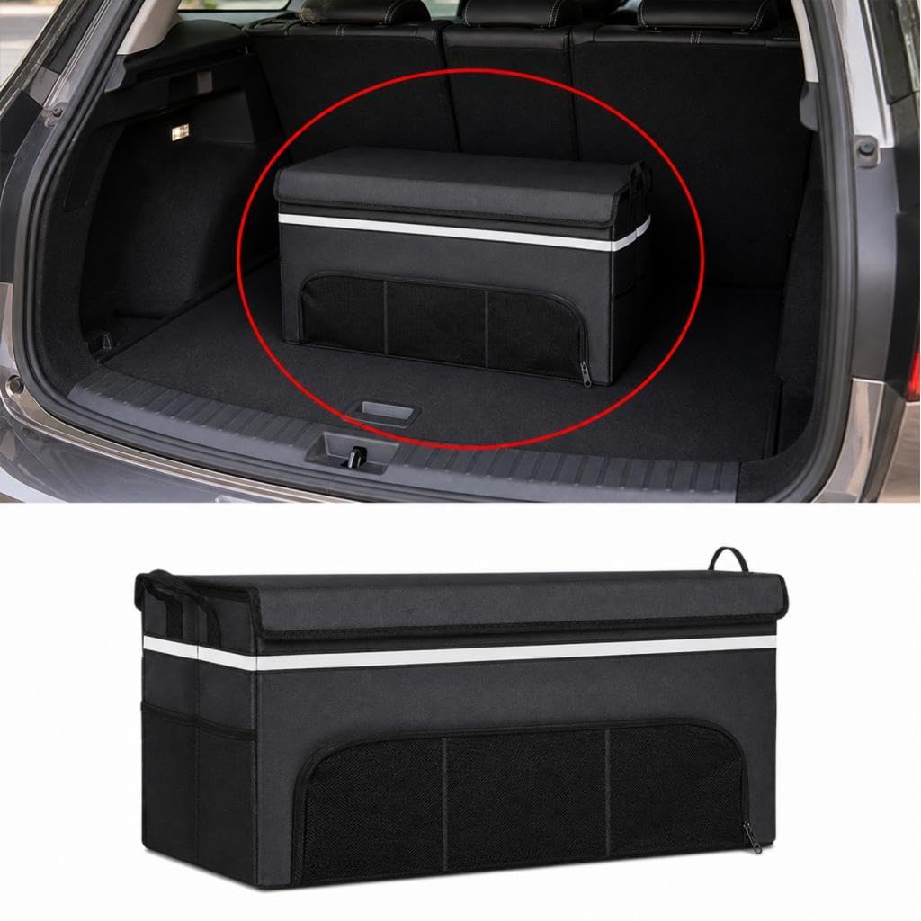 Oshhni Organizador maletero para coche, caja almacenamiento con compartimento, ideal para regalos cumpleaños. Caja almacenamiento con tapa y asa, 70x33x33cm