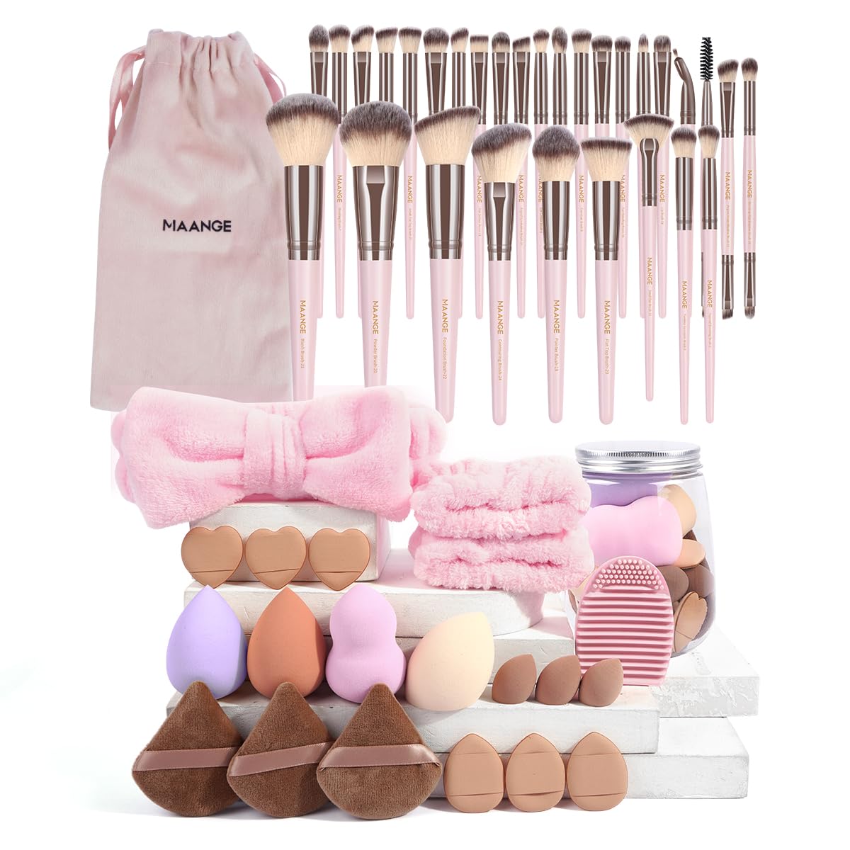 MAANGE Makeup Brush Set, 51 Pcs Makeup Tool Set Premium Synthetic Foundation Powder Concealers Eye shadows Blush Makeup Brushes (Pink)