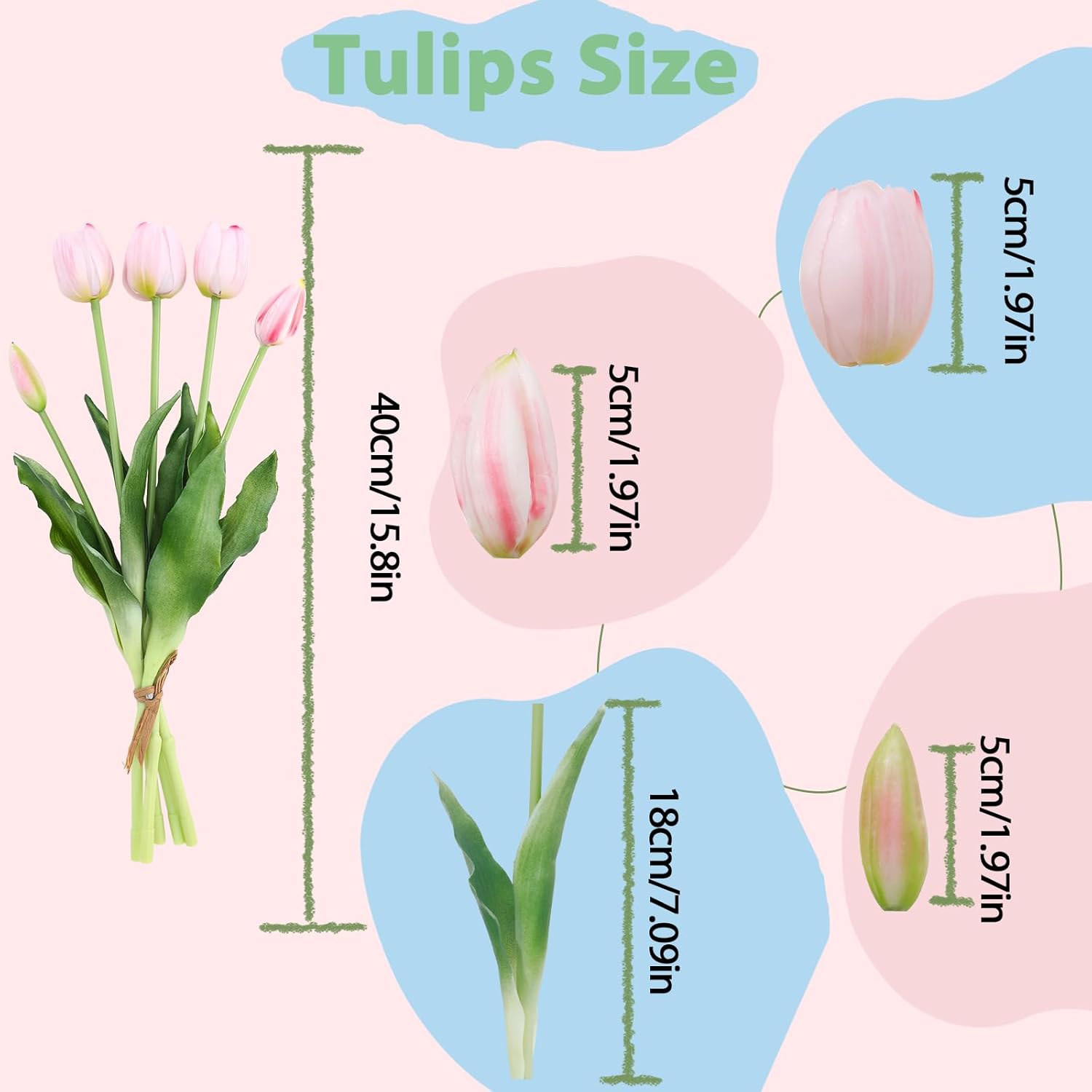 15 Pcs Light Pink Artificial Flowers Tulips Latex Plastic Soft Faux Bouquets for Party, Wedding, Home, Room, Garden Decor - Image 4