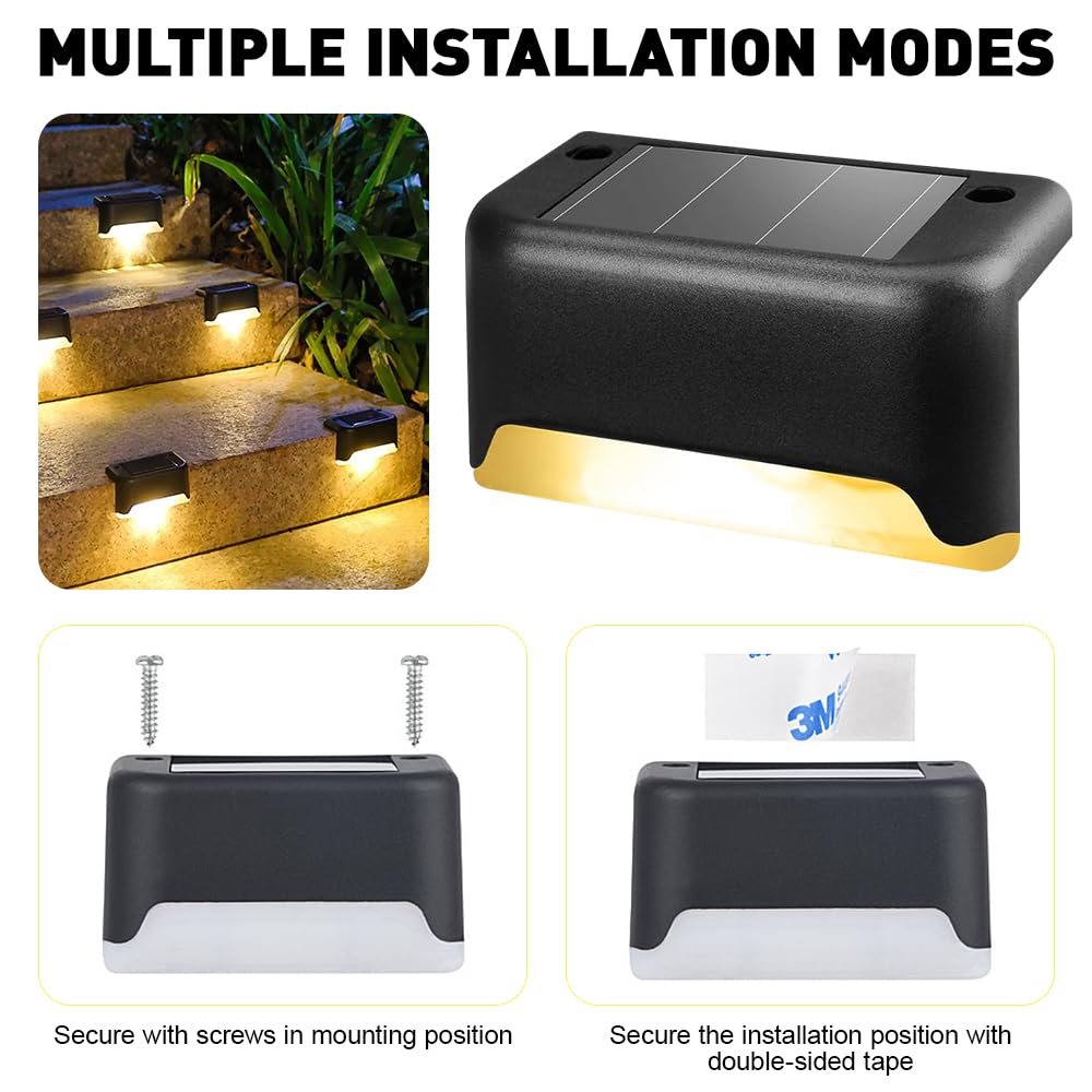 Luces Solares para Cubierta, 16 Piezas Luz de Escalera para Exterior, Luces Solares para Valla, Escalera iluminación LED, para Escaleras, Camino, Patio, Pared