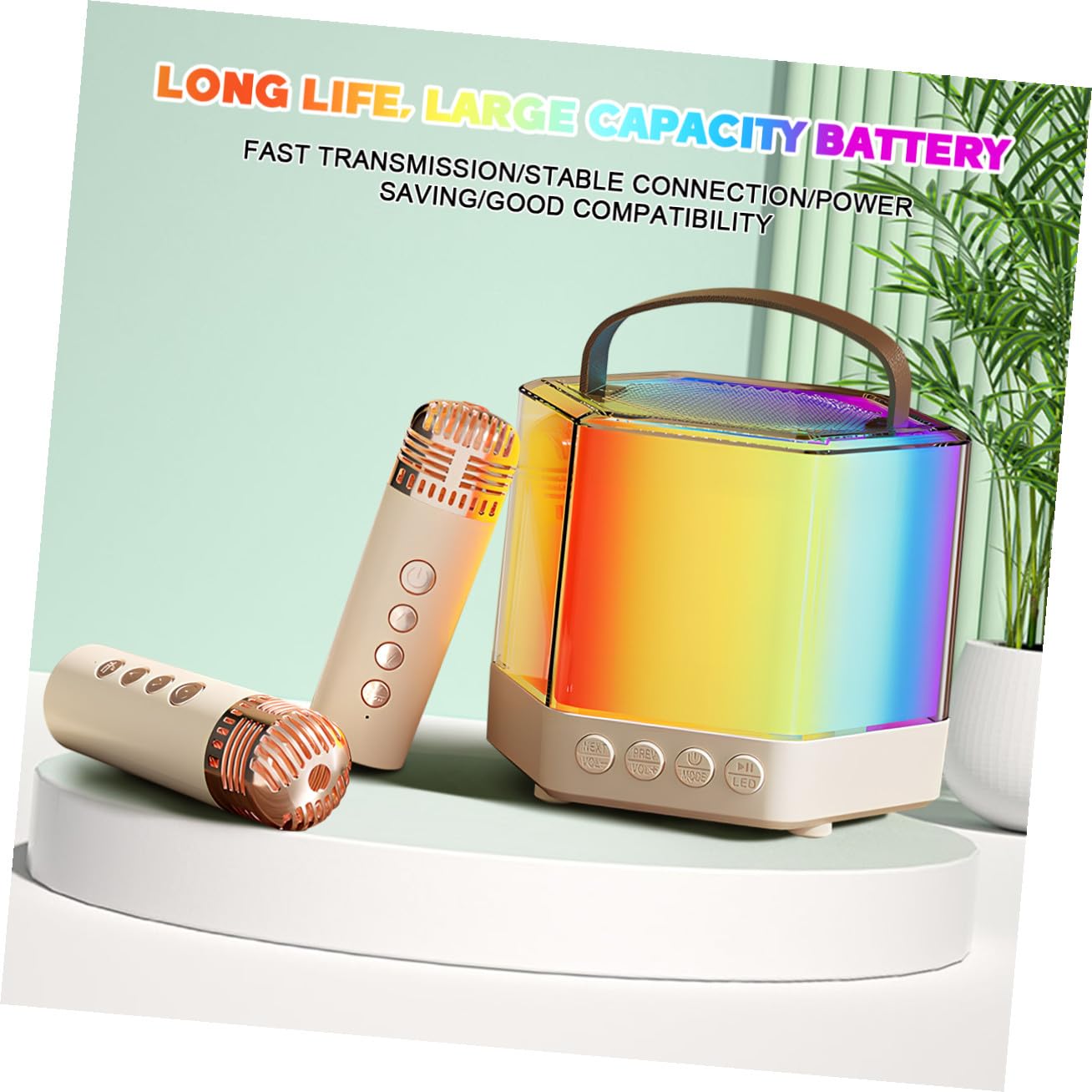 Mini Máquina de Karaoke Portátil Q7 Abs Beige 1200mah | Conjunto de Micrófono y Altavoz, Instant Karaoke sin Configuración Compleja, para Reuniones Familiares y Eventos