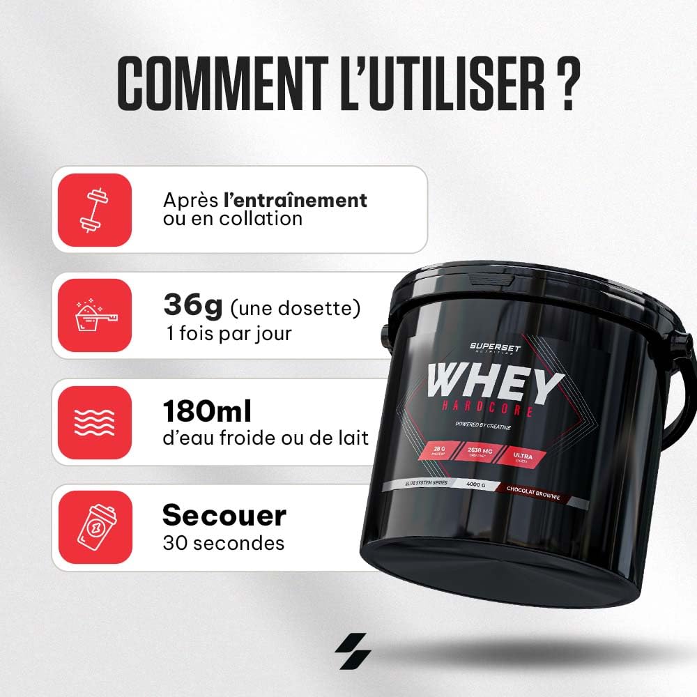 Superset Nutrition | Whey Hardcore (4kg) | Whey protéine | Whey technique pour renforcer la masse maigre, la force et l'endurance - Brownie