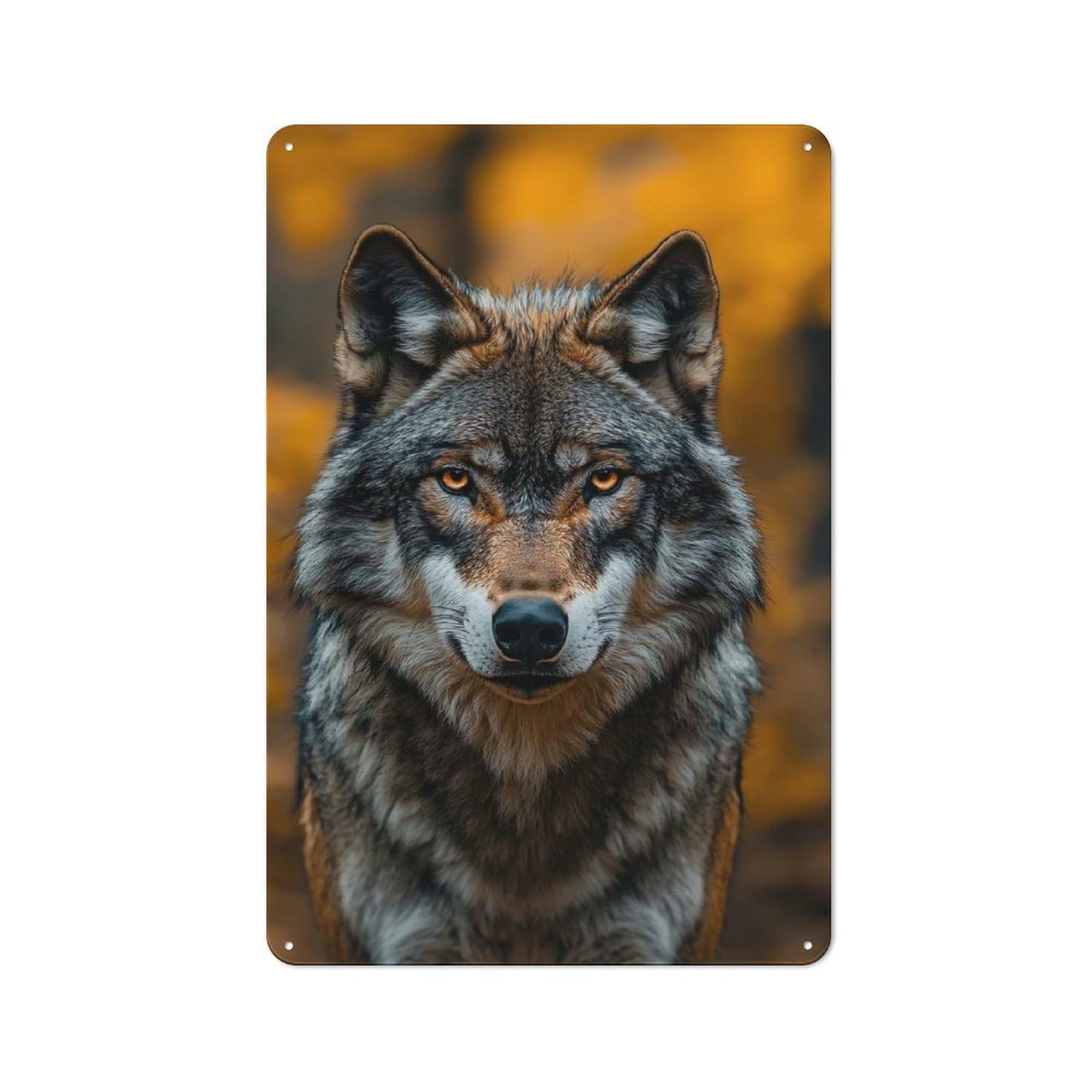 For Garden Room Or Summerhouse, Wolf Portrait in Autumn Forest Rustic Tin Sign 30x20cm, Wall Decor for Garden Rooms And Summerhouses