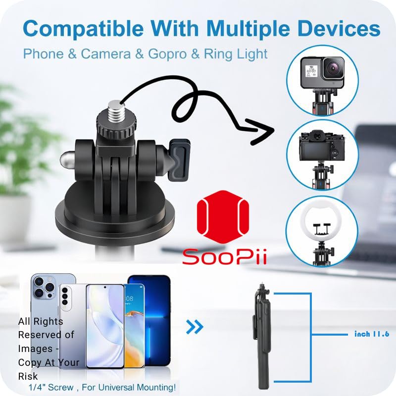 Image of SooPii 3-in-1 Bluetooth Selfie Stick Tripod with Wireless Remote & Fill Light | Foldable & Extendable Mobile Stand for Vlogging, Reels, Zoom | Compatible with Android & iPhone Smartphones