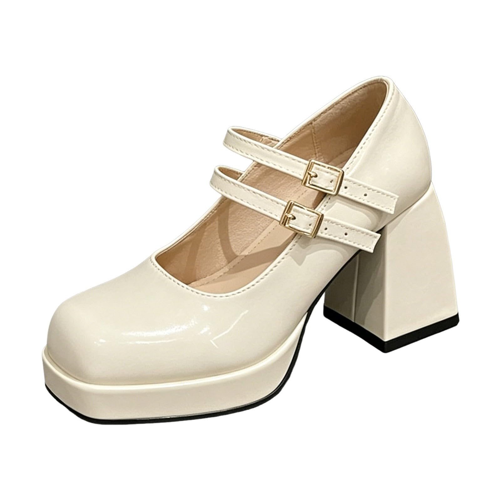 Scarpe Mary Jane da donna con plateau e punta alla caviglia, stile Lolita, in pelle verniciata, stile retrò, con tacco a blocco, per feste