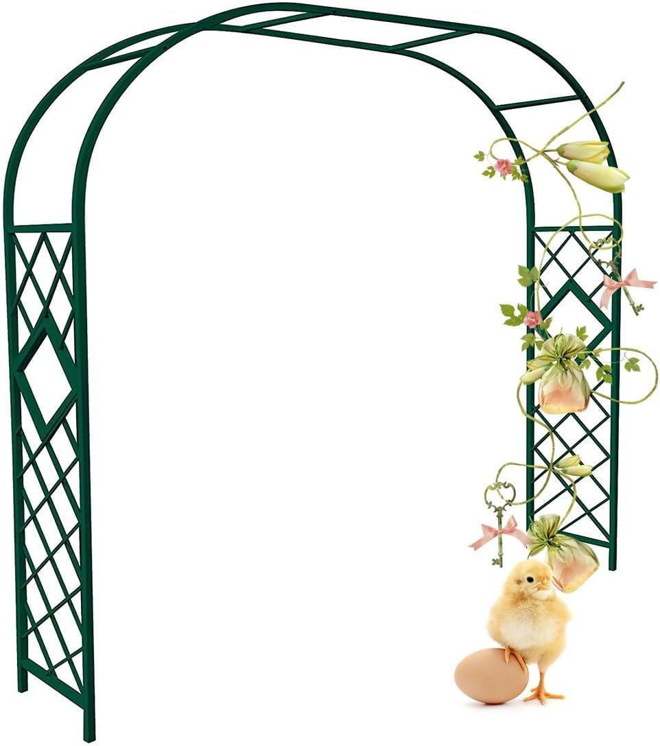 Arche tubulaire robuste en métal vert pour grand jardin
