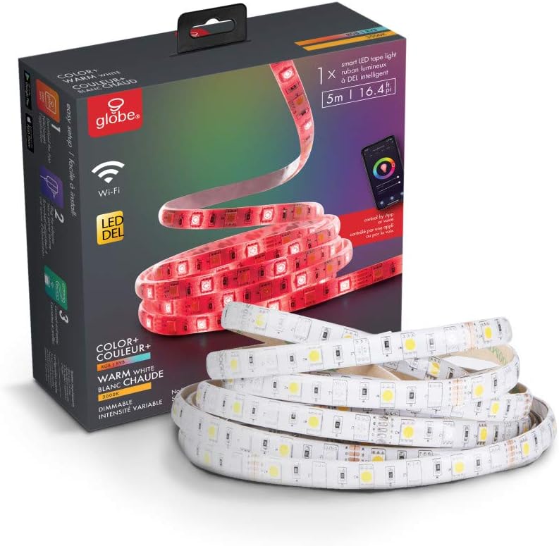 Globe Electric 50053 Collection Smart Strip Light, 16.4 ft, Multi-Color, 300 Lumens