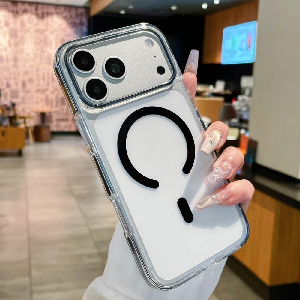 Generic Funda compatible con iPhone 15 Plus (color: negro), cubierta trasera magnética de silicona transparente a prueba de golpes