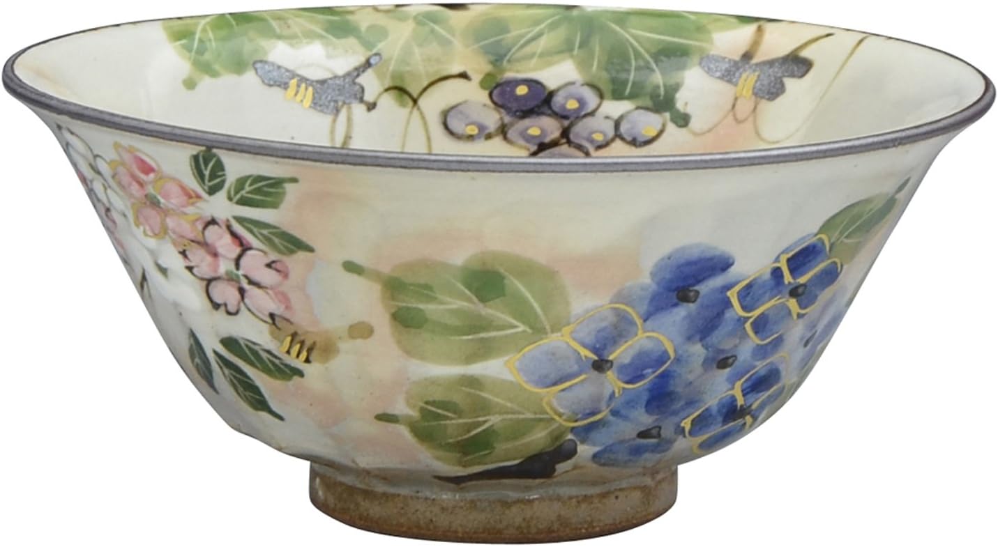 京焼(Kyouyaki) Kyo-Ware LSS274-01 Shimizu Ware Toshiyama Kiln Rice Bowl, Large, Four Seasons Flower