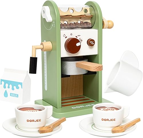 Cafetera de juguete para niños con molinillo, accesorios de cocina de madera para niños pequeños, regalo de cumpleaños para niños y niñas de 2, 3,