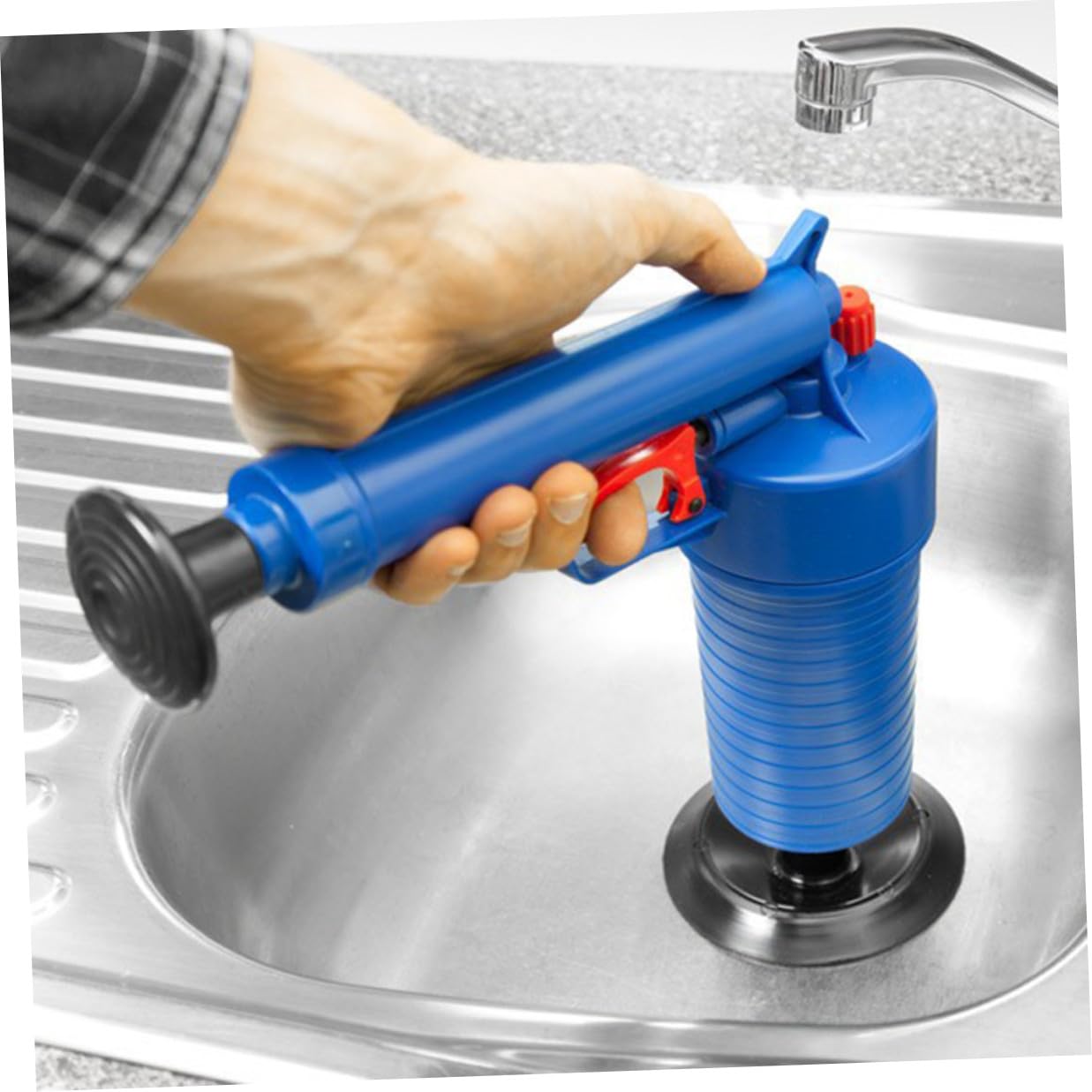 Pompe Déboucheur Toilettes à Air Haute Pression Quatre Ventouses Bleue