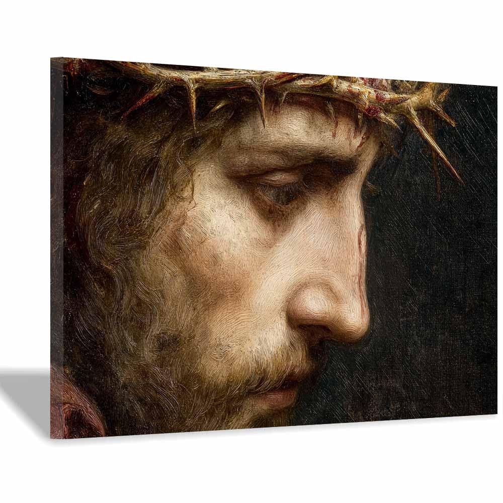 ZAMAEIU Jesus Christ Classic Painting Style Crown of thorns Religious Figure Wall Art Print,Room Decor for living room, bedroom, church, hospital(white)-30x50cm Framed