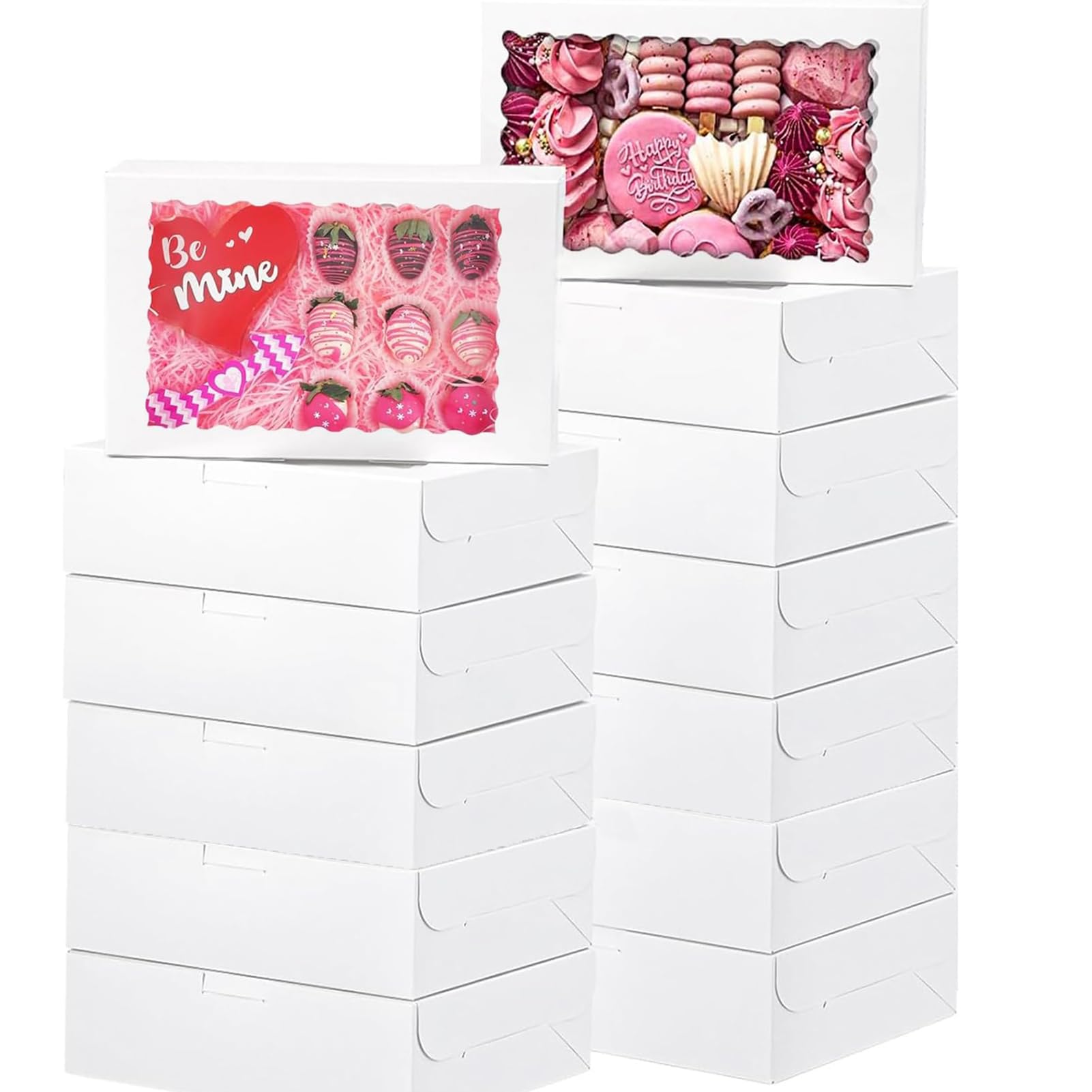 Ousinby Cookie Boxes, 12Pcs Dessert Boxes with Clear Window 8" x 8" x 2.5" /12" x 8" x 2.5" Large Bakery Boxes White Treat Boxes for Muffins, Cupcakes & Pastries (20X30CM)