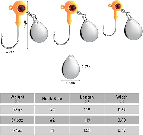 Miniatura 7 de Dr.Fish Paquete de 10 plantillas de pesca Underspin de pie, cabezas de plantilla redondas, hoja giratoria, plantillas de pesca pintadas, cabezas de