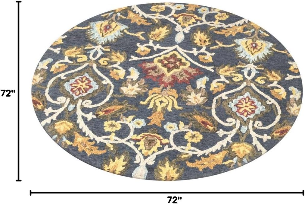 SAFAVIEH Blossom Collection 6' Round Navy / Multi BLM402A Handmade Premium Wool Area Rug