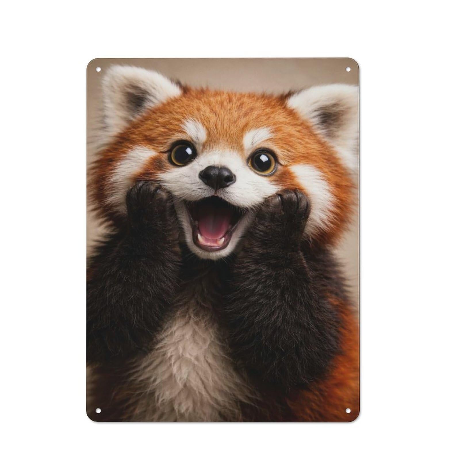 Junmoney Style-16 Vintage Metal Plaque 40X30cm Featuring Adorable Red Panda Portrait For Hallway Wall, For Wall Display Collectors
