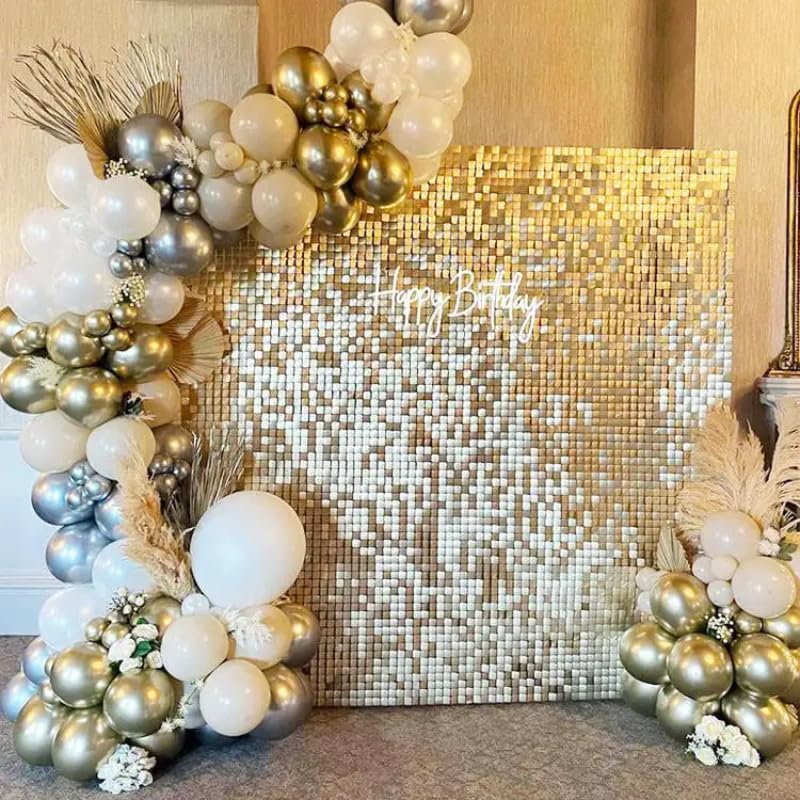 Image of Shimmer Wall Backdrop - 36pcs Decorations Panel | Wedding, Birthday, Anniversary, Engagement & Bridal Shower Party Decor Panel (Light Gold)