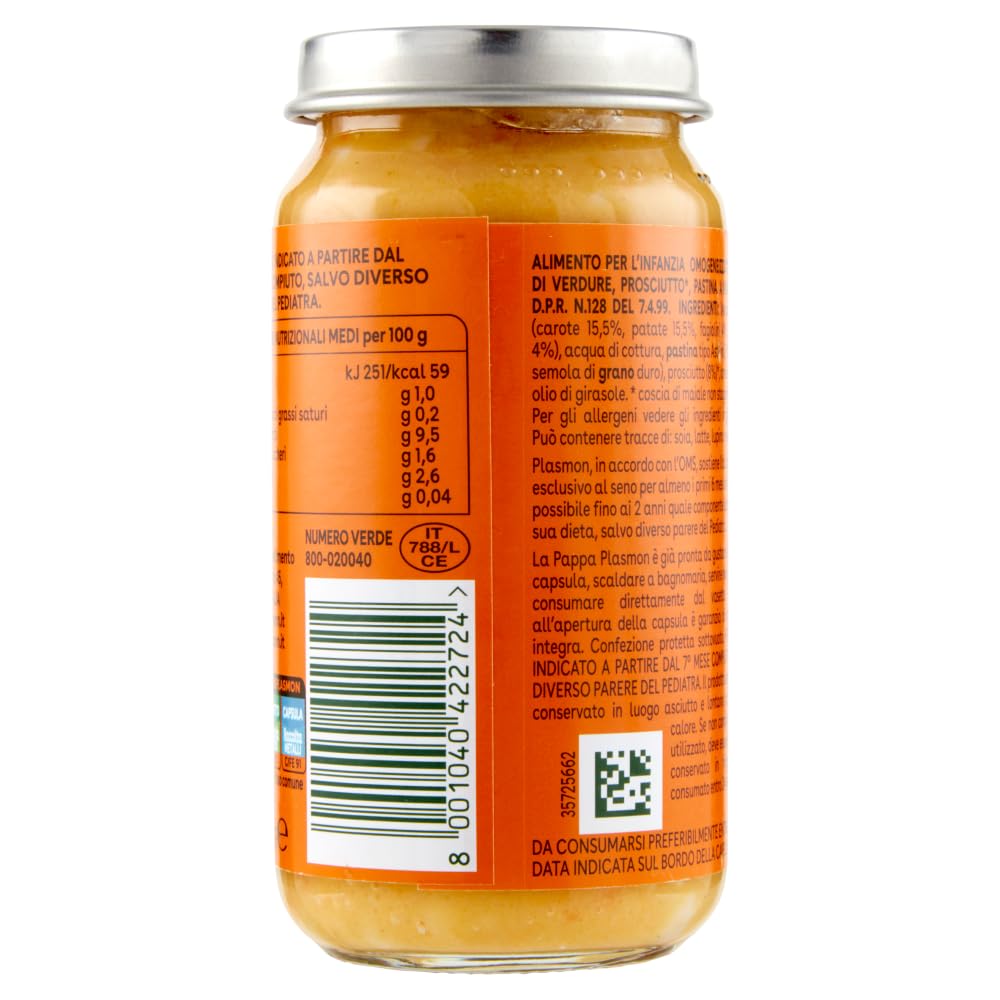 Plasmon La Pappa Verdure, Prosciutto e Pastina la Pappa Gemüse, Schinken und Pastina 6x200 g+ Italian Gourmet Polpa di Pomodoro 400g
