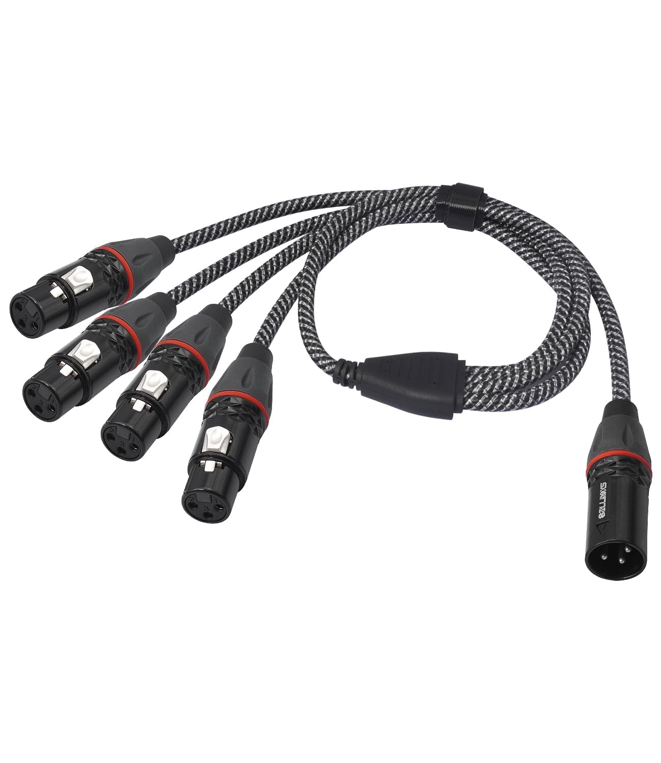 3-poliges XLR-Y-Splitterkabel (1 Stecker auf 4 Buchsen, 60 cm) – Zinklegierung & sauerstofffreies Kupfer, EMI-Abschirmung für Mixer, Mikrofon, Studio & Live-Sound