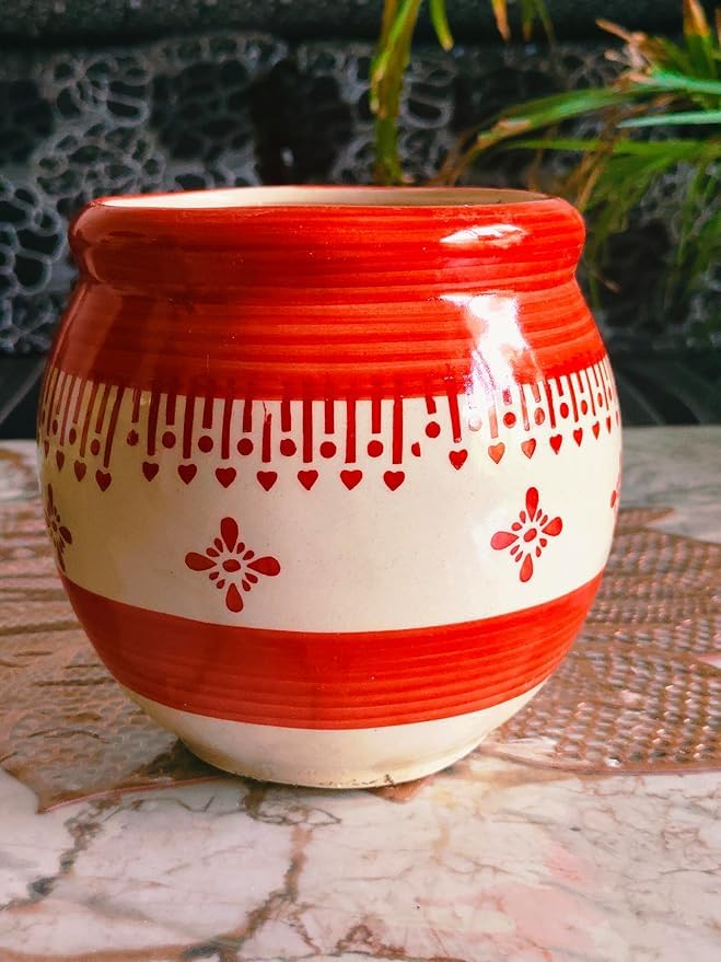 Image of Niyara Ceramic planters pots for Indoor Outdoor Home, Garden Office Decor Balcony Planters Gamla Flower Size Small 6 inches (Red jhalar)