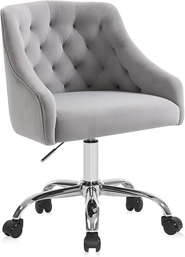 LOVSPATIO Silla moderna de terciopelo para oficina en casa, silla giratoria ajustable con brazos y ribete de cabeza de clavos para dormitorio, sala