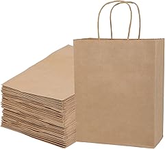 Lot de 50 sacs en papier marron avec anse - sacs cadeaux - kraft avec poignée de cordon - 21 x 11 x 27 cm - Sac Kraft pour Anniversaire Mariage Noël et Célébrations de Fête