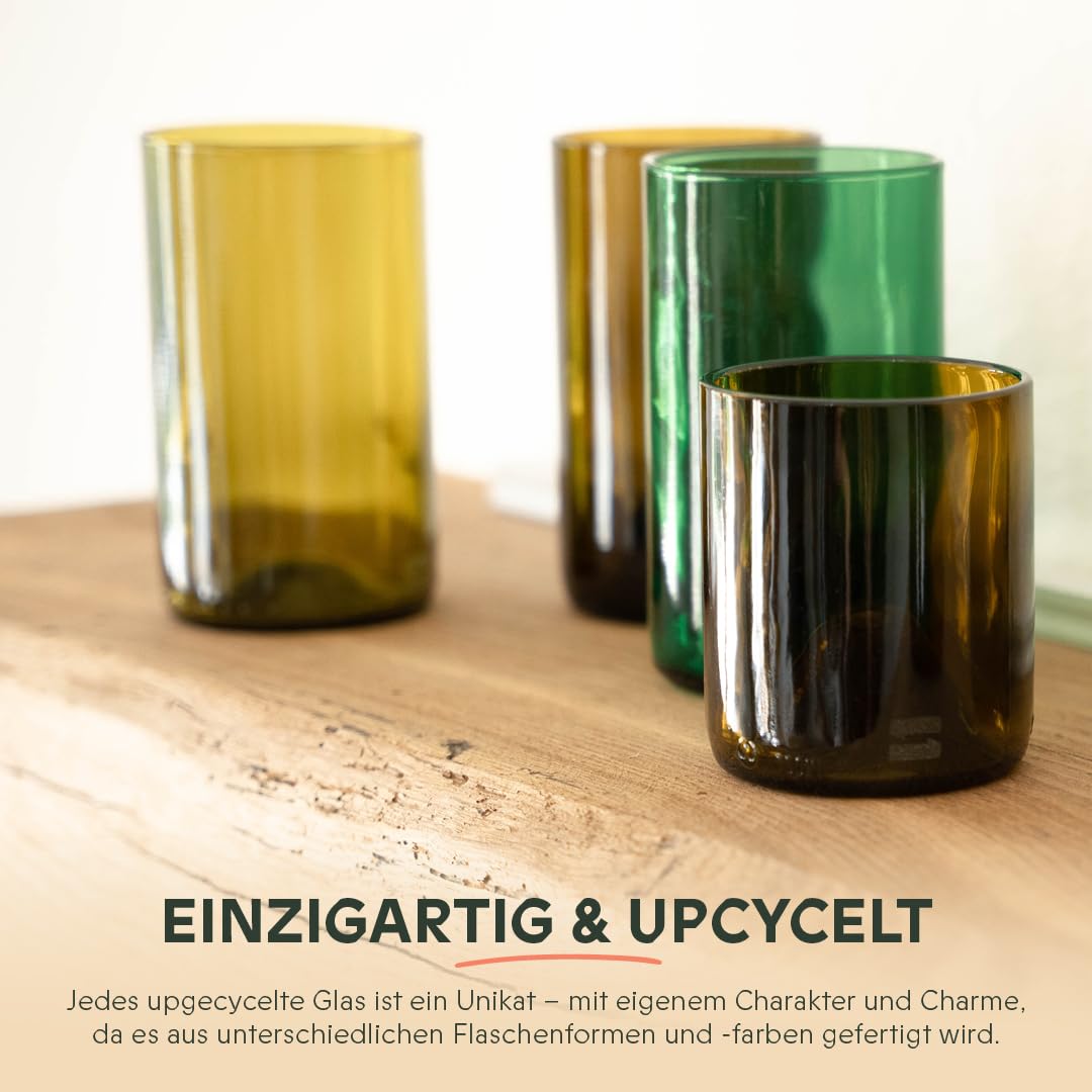 IWAS Upcycled Hohe Trinkgläser | 400 Ml | 12 Oz | (6Er-Set) | Becher Aus Recyceltem Glas, Perfekt Für Cocktails