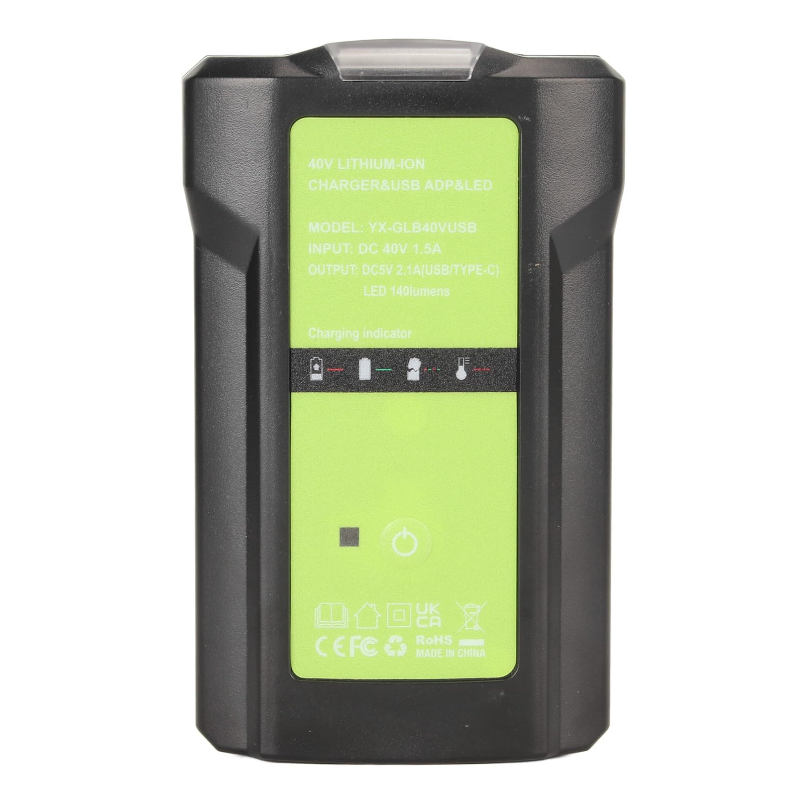 HEEPDD Caricabatterie Al Litio, Materiale ABS, Ricarica Rapida per Modelli Greenworks da 40 V, Porta USB per Uso Domestico Ed Esterno